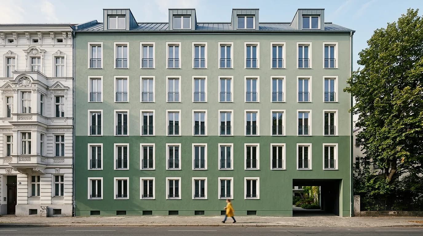 City facade next to a Gründerzeit building – Visualization